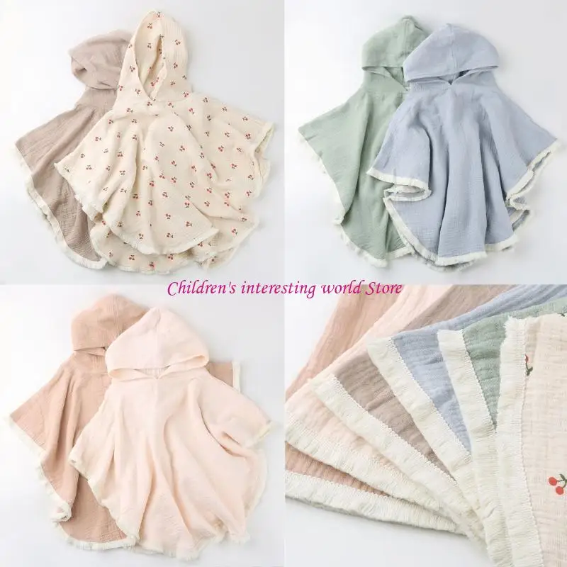 

Cartoon Baby Hooded Towel Cape Cotton Bathing Towel for Boys Girls 2-Layers Bathrobe Breathable Sleepwear Infant Ponchos 425F