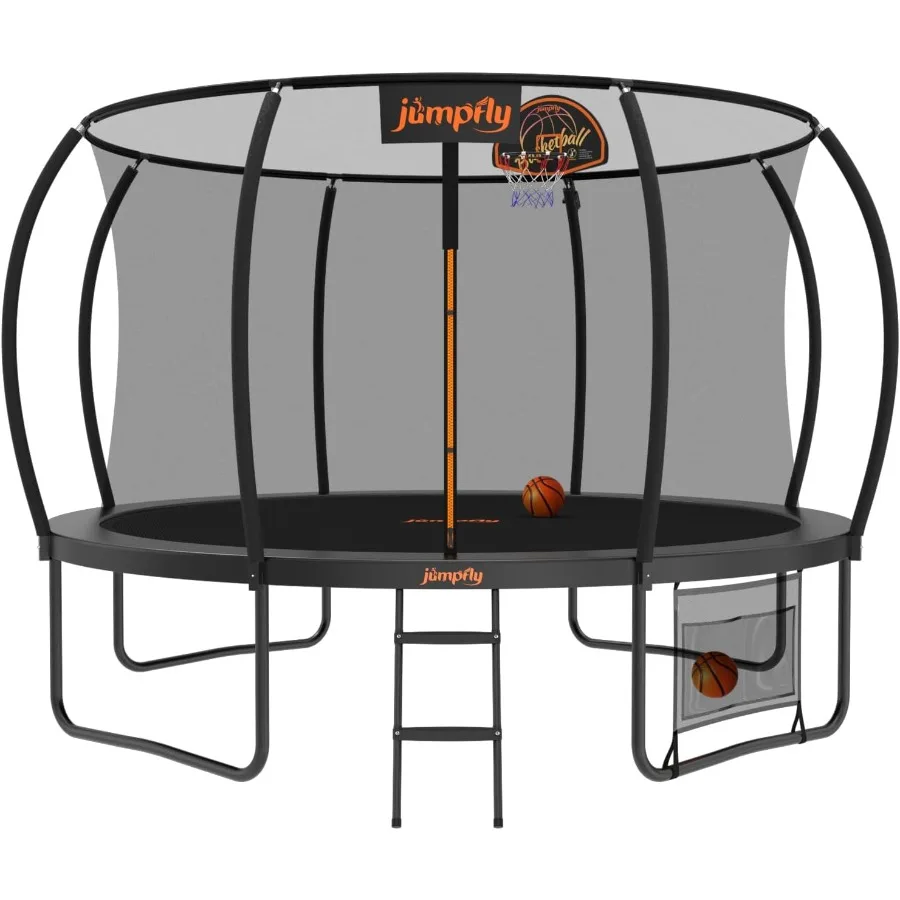 

Outdoor Trampoline 8/10/12/14/15/16FT for and Adults with Basketball Hoop Anti-Rust Ladder ASTM Approved Durable Steel Frame Hi