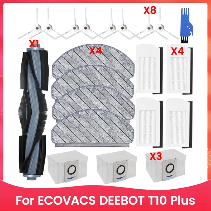 HOT！-For ECOVACS DEEBOT T10 Plus Robot Vacuum Cleaner Main Side Brush HEPA Filters Mop Cloth Dust Bags Replacement Parts