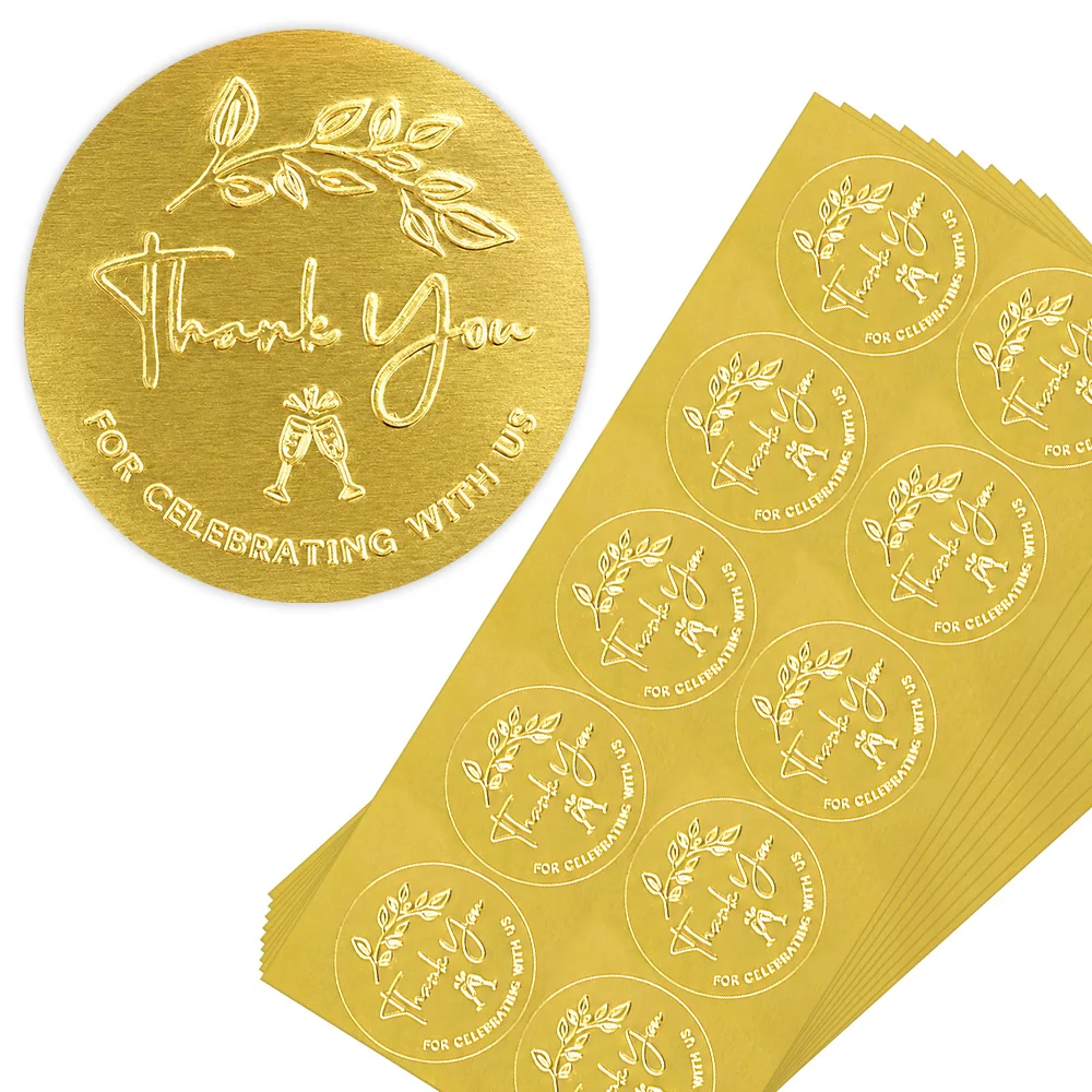 100PCS Thank You for Celebrating with Us Stickers, 10sheets Gold Foil Labels for Wedding Party Favor Bags,Baby Shower Decoration view 3