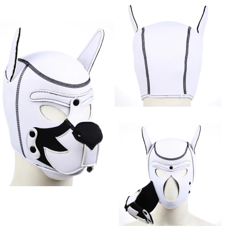 Nouveaux Costumes Sexy pour hommes et femmes, couvre-chef en Latex à bouche ouverte pour chien, masque fétichiste complet, capuche pour Halloween, fête de jeu pour chiots
