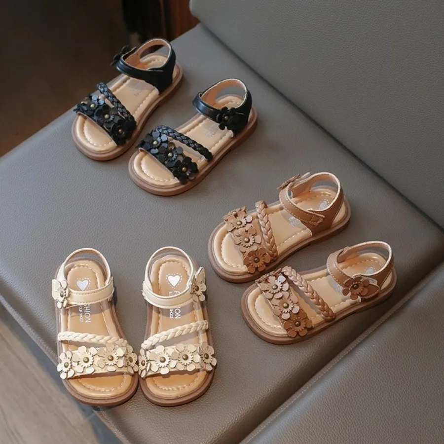 Modern Princess Style Sandals - 2026 Summer New Design - Girls' Floral Pattern Sandals - Anti-slip Outdoor Comfortable Sandals