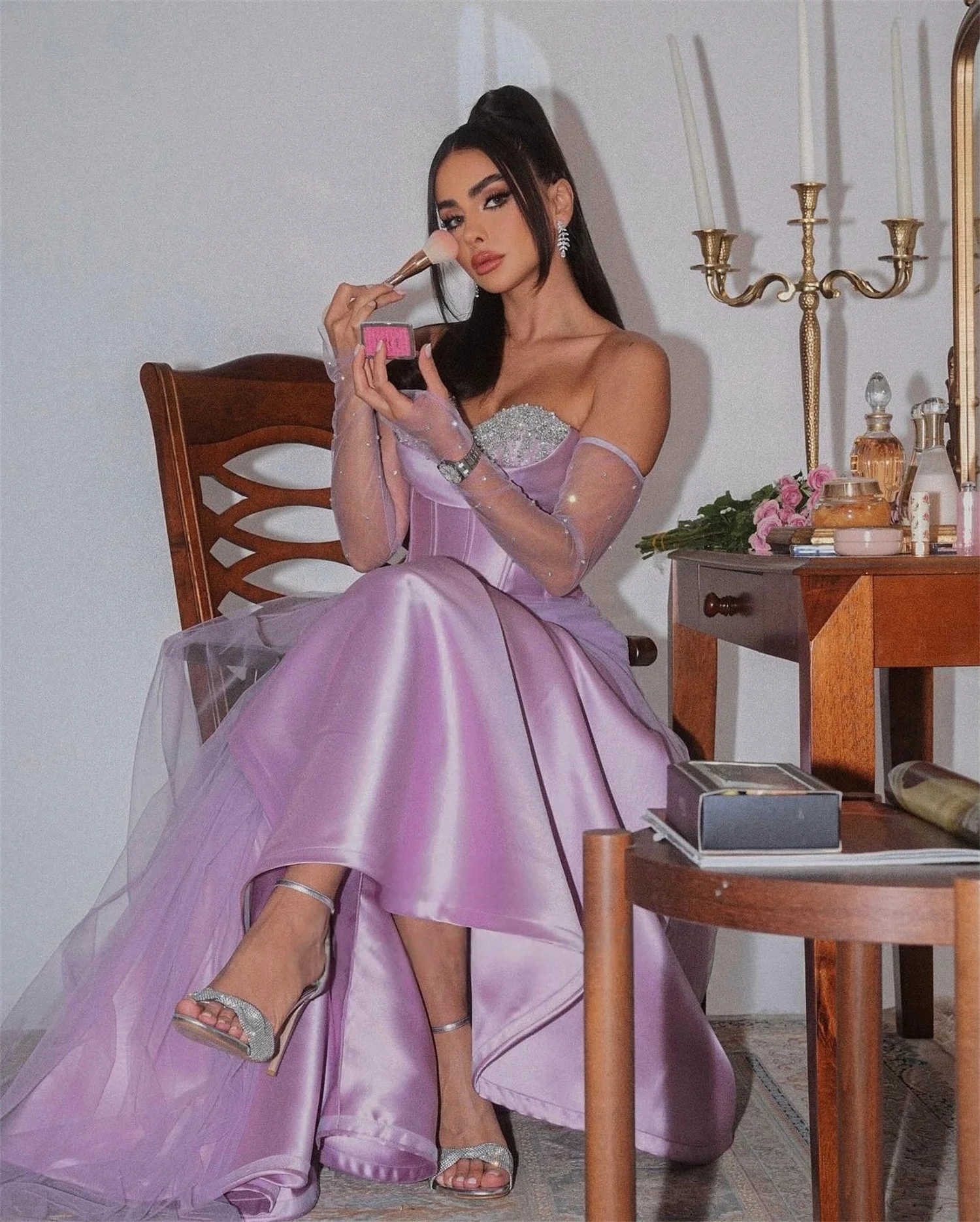 

Сиреневое вечернее платье с бисером на заказ, вечерние платья для выпускного вечера, унисекс, Джерси в стиле ретро, Дубай, Саудовская Аравия, по индивидуальному заказу