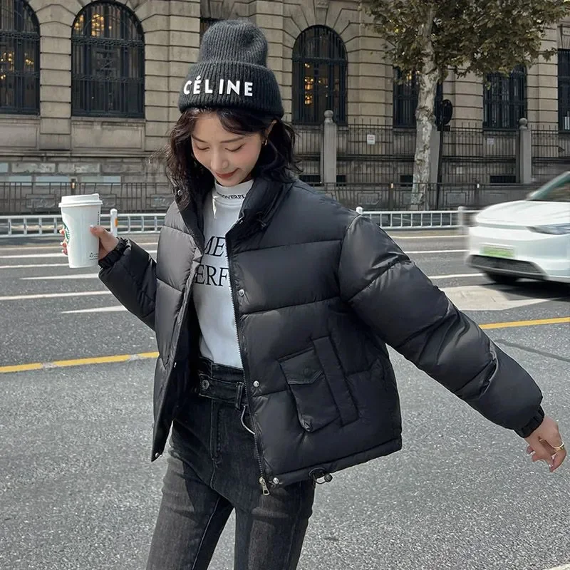 Chaqueta corta de algodón para mujer, abrigo holgado con cuello levantado, ropa de abrigo informal cálida, versión coreana, invierno, novedad de 2024