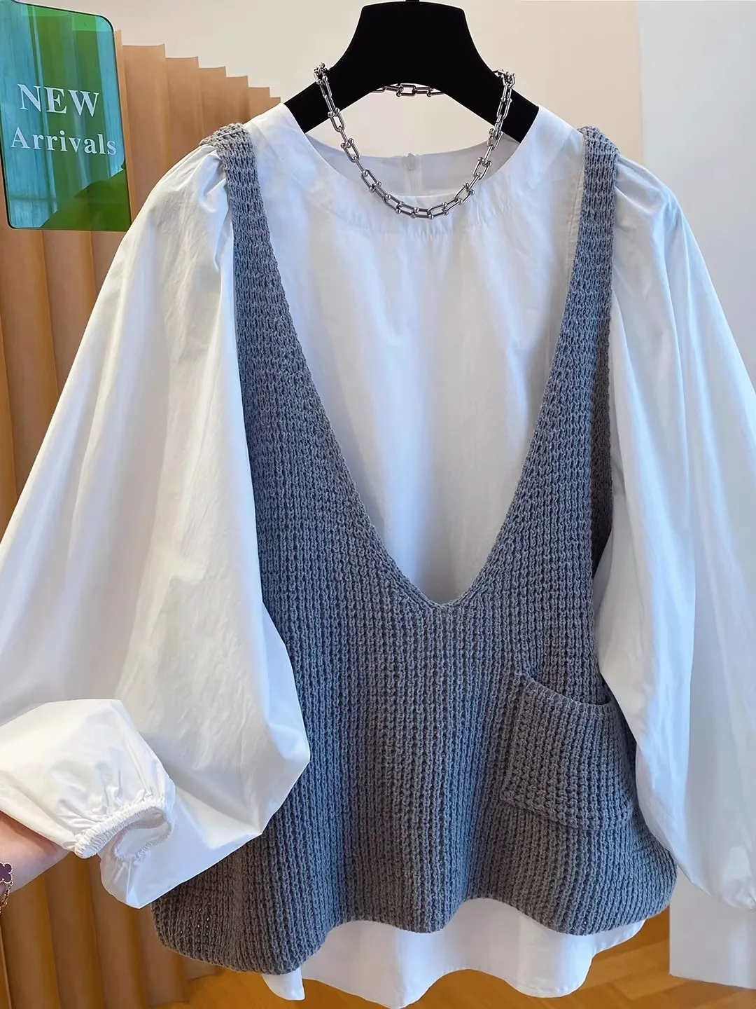 

Large Size 300 Pou Anti-Aging Knitted Vest irt Two-Piece Set Loose Fit Men's Women's Spring Autumn Trendy irt