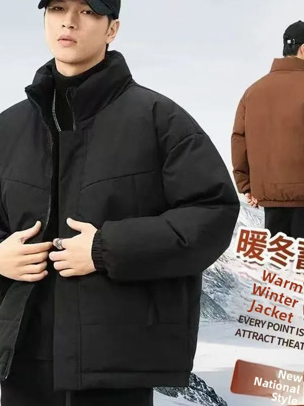 

American Sle Simple Stand Collar Thiened Cotton Jaet Men's Casual Loose Winter Outerwear Warmth Youth Faion