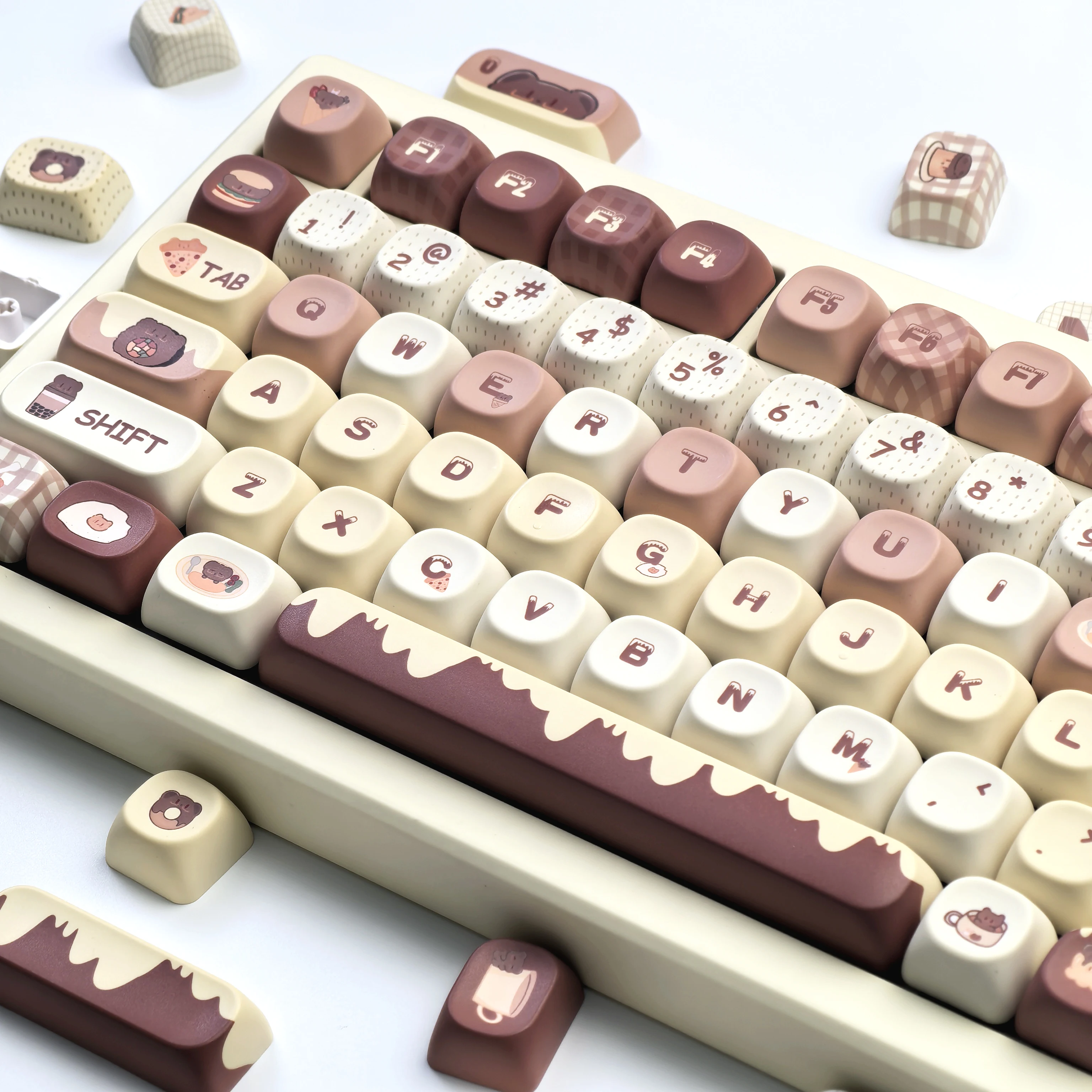 

Колпачки для клавиш MOA, кремовый, желтый, масляный, медведь, десерт, милые, 126 клавиш, 2,25/2,75U, пробел, макет Алисы, L-образный Enter Key