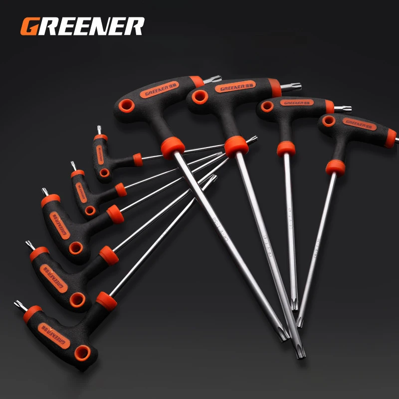 GREENER T Handle Allen Hex Key Set 2-10mm CR-V Steel Ball End Flat Head With Storage Rack For Auto Bike Home Industrial Tool