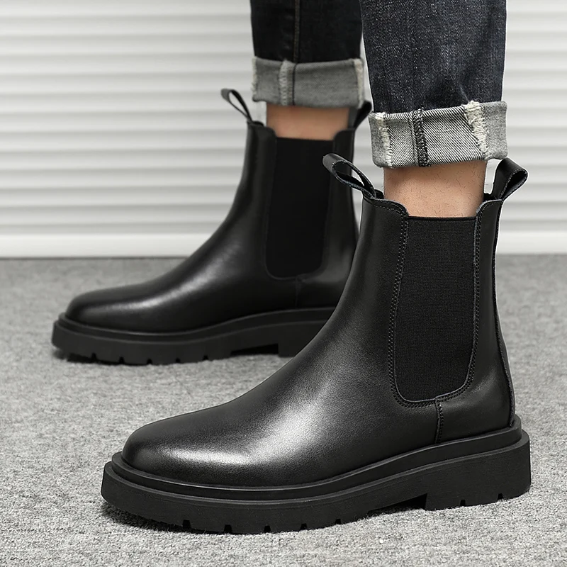 2022 Autumn New Chelsea Boots for Men Black Boots Platform Shoes Fashion Ankle Boots Winter Slip on Men Shoes New Botines Mujer