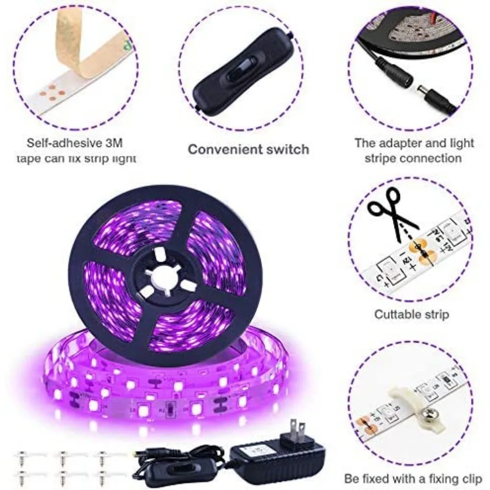 Imagem -03 - Flexível Kit Led Light Strip Instalação uv Luz Negra Festa de Quarto Familiar Casamento Halloween Dark Party 360 Led 12v 5m