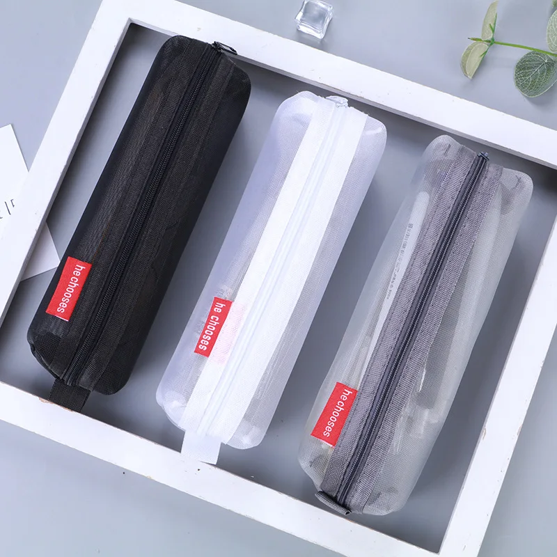 Transparent Stationery Pencil Bag Student Examination Dedicated Nylon Mesh Pen Case Unisex Large Capacity Pouch School Supplies