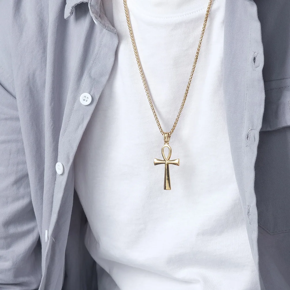 VQYSKO Cross Of Eternal Life Egyptian Ankh Necklace Vampire Stainless Steel Goth Jewelry Loose Charm Findings