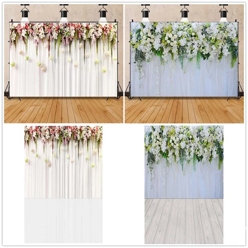 Flower Wooden Wall Photography Backdrop Floral Wood Photographic Photo Background Studio Shooting Prop Poster Wedding Decoration