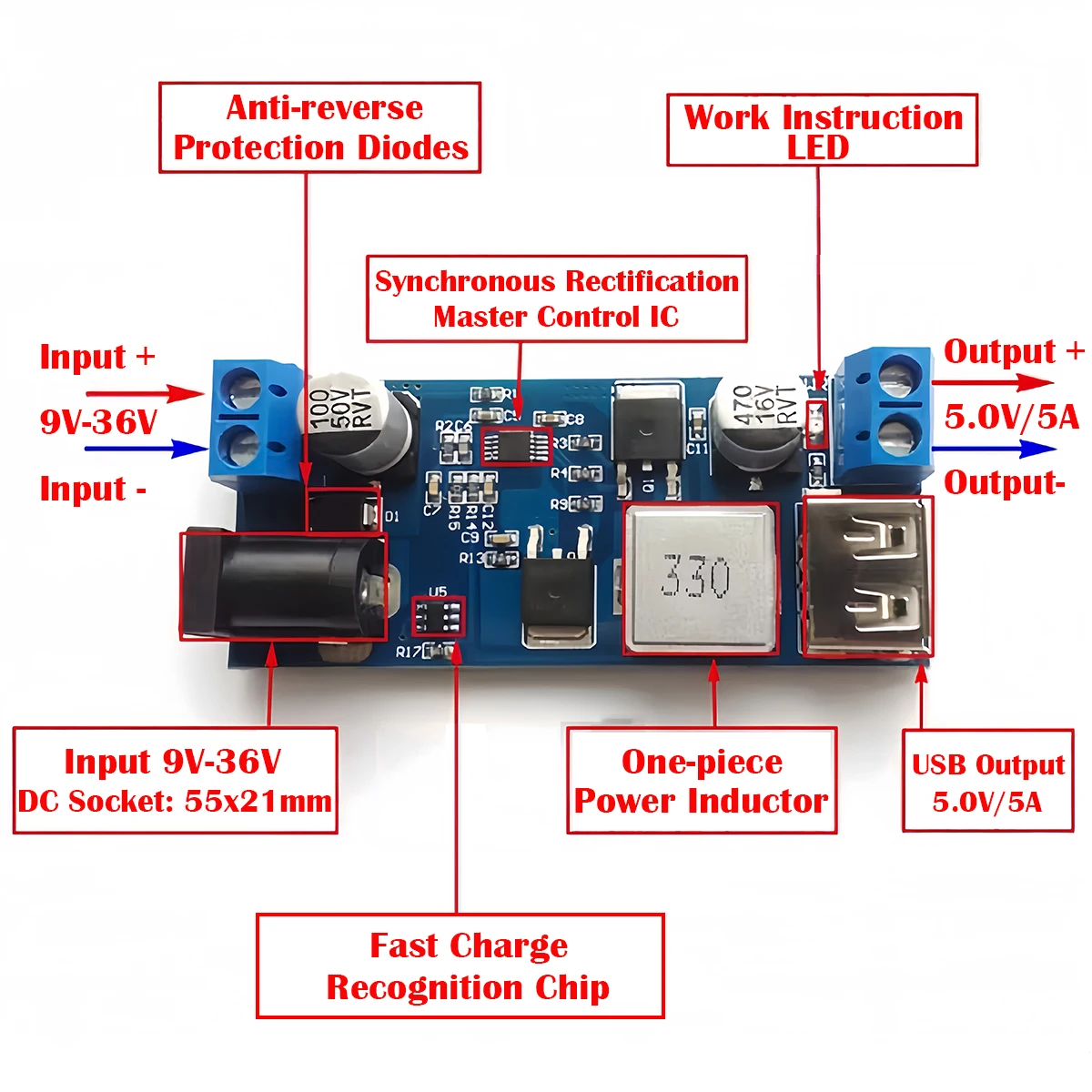 DC-DC 24V/12V To 5V 5A Step Down Power Supply Buck Converter Adjustable Replace LM2596S USB Step-down Charging Module for Phone