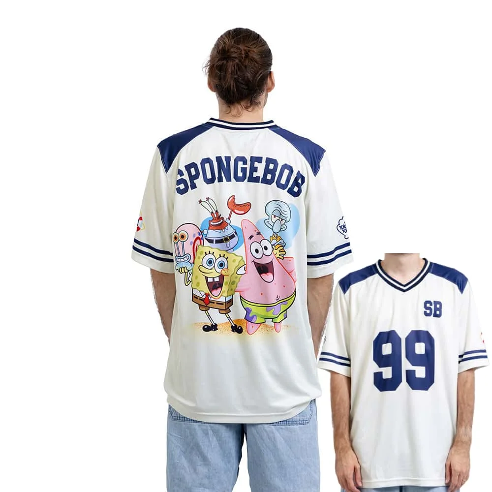 Sommer-SpongeBob-Schwammkopf-Cartoon, doppelseitig bedrucktes, lockeres Sport-T-Shirt für Erwachsene/Kinder, kurzärmeliges T-Shirt für Kinder