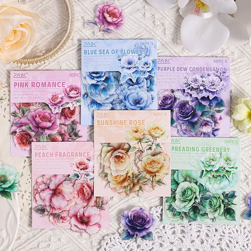 30 pcs Plant PET flower hand ledger sticker package Flower creative hand ledger material stickers Aesthetic sticker tag