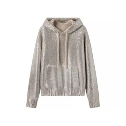 Women's Metallic Sweater 2023 Winter Hooded Pullover Sweaters Long Sleeve Tops Ladies Warm Knitwear Pullovers Clothes