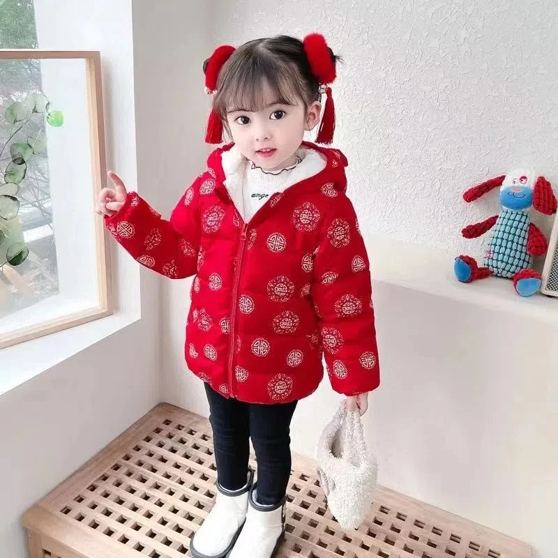 

Autumn Winter Cute Hooded Girl' Cotton Clothes Thicken Children's Coat Foreign Flavor Floral Warm Baby Cotton Clothing