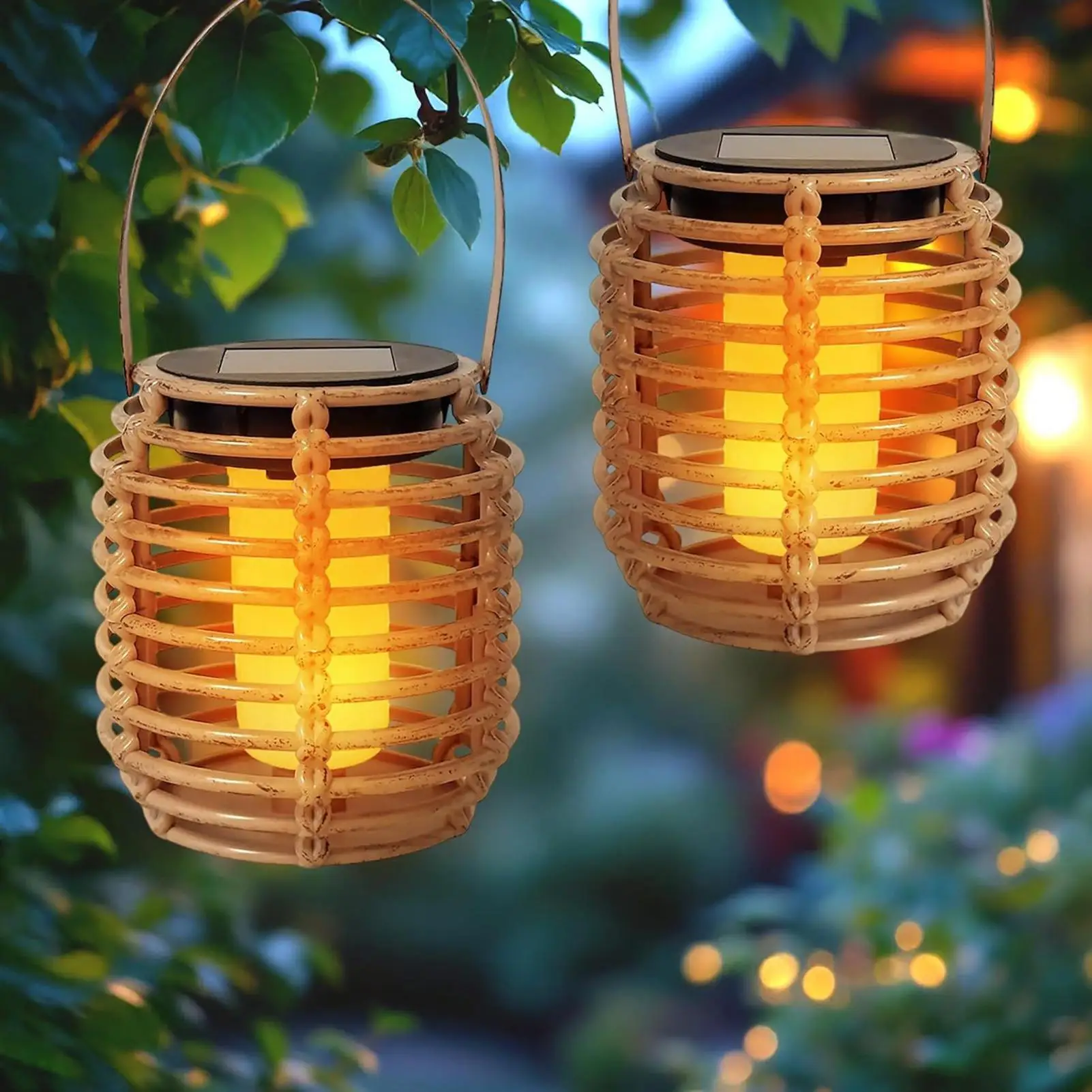 Solar Lights Outdoor Outdoor Lanterns Solar Powered Lights Rattan Waterproof Decorative Lantern For Yard Patio Pathway Trees