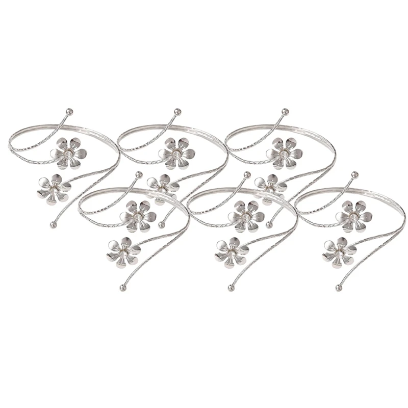 6 Pcs Curtain Ring Alloy Decorations Pattern Stylish Exaggerated Metal Flower Armband Set With Diamonds