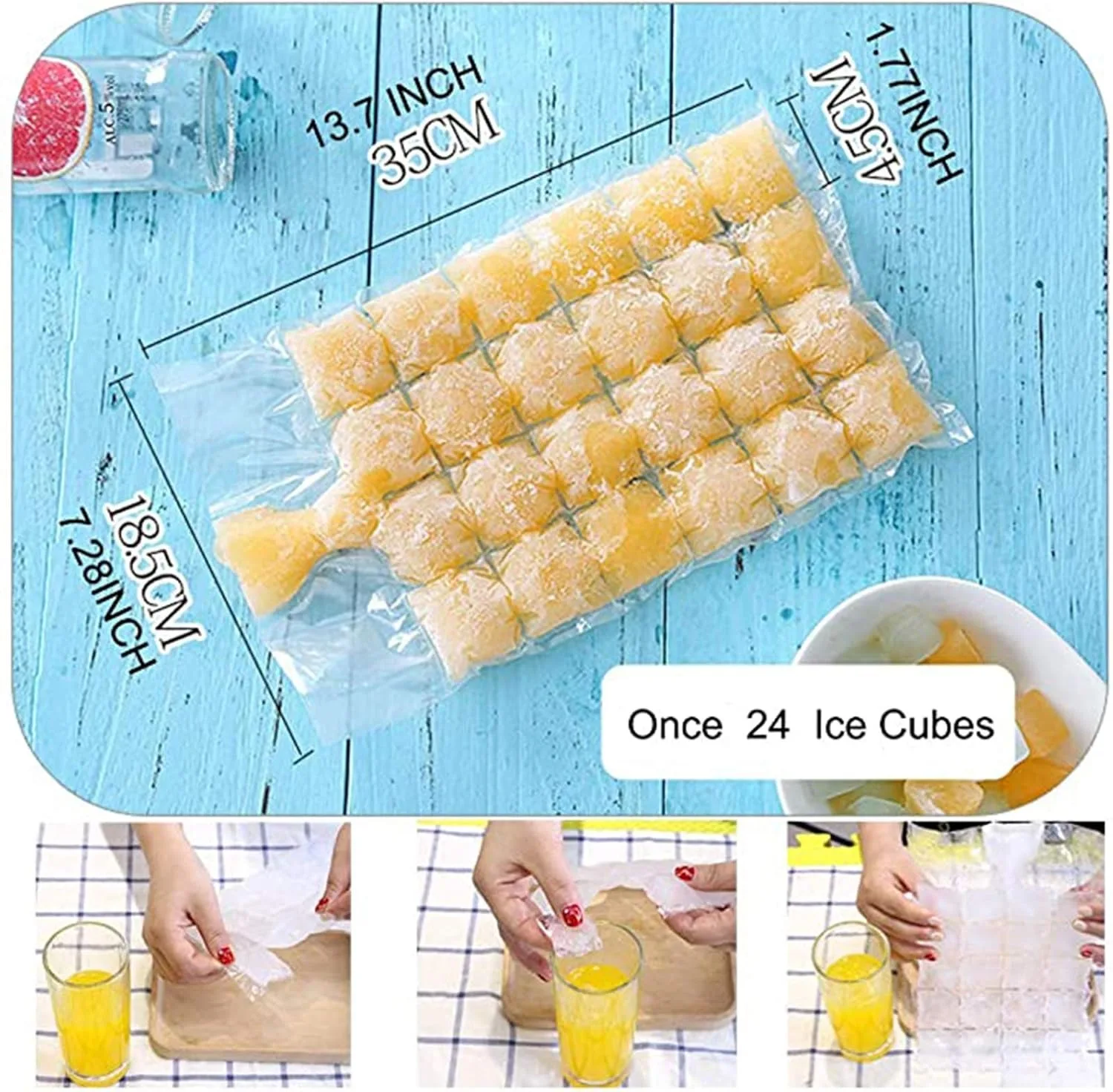 50 Pcs/set Disposable Ice Cube Bags,Stackable Easy Release Ice Cube Mold Trays, Self-Seal Freezing Maker,Cold Ice Pack Cooler Bag for Cocktail Food Wine