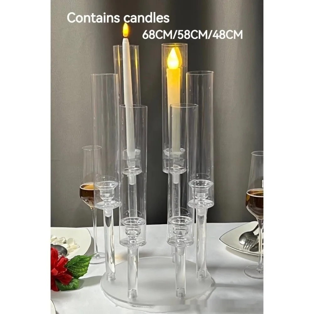 Transparent Candle Holder Acrylic with Circular Base Candlesticks Holder 5-head Main Table Floral Decoration For Wedding Scene