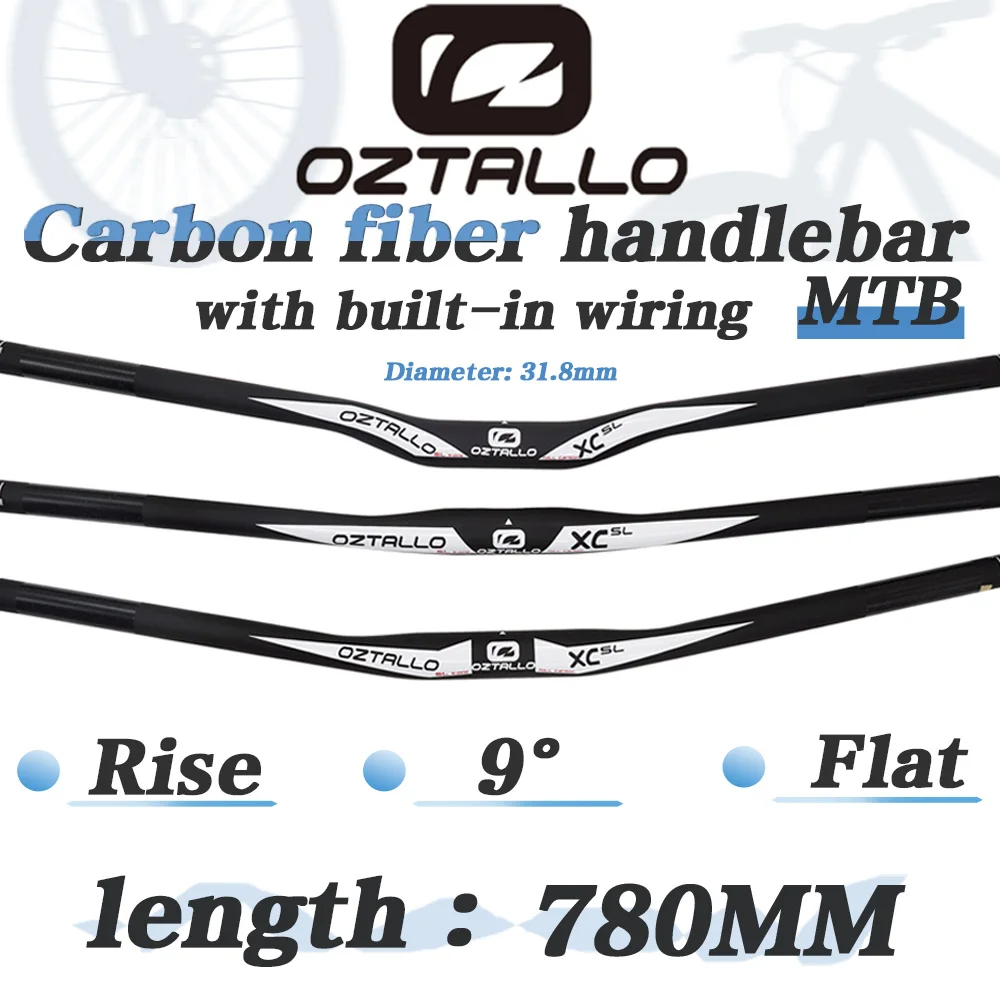 

OZTALLO-full carbon mountain bike handlebar,suitable for MTB,31.8mm,White/Black logo flat/raised/9 degree 700-780mm bicycle bar