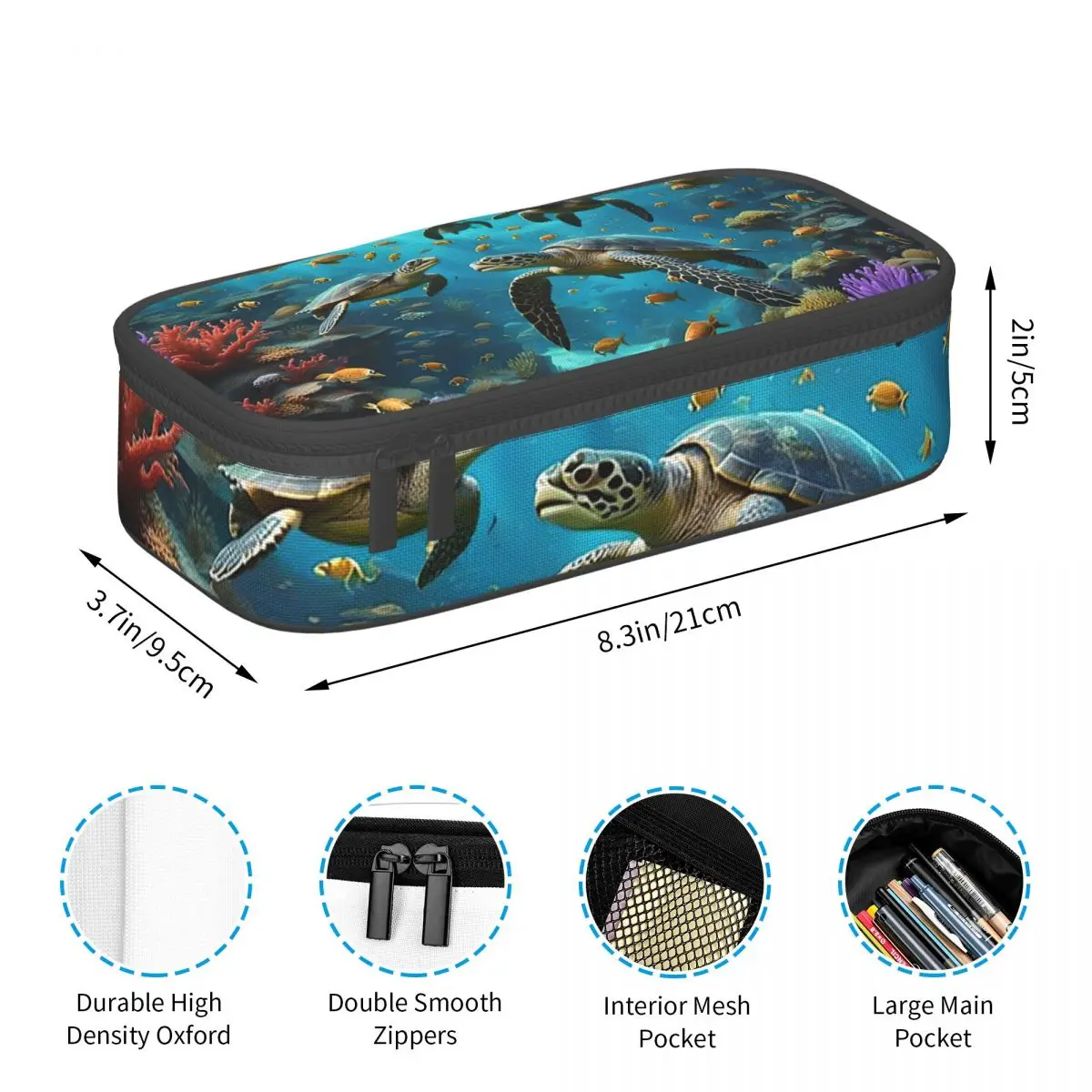 Turtle Swimming In The Sea Ocean Pencil Case for Kids Gifts Pen Box Pencil Bag Stationery Supplies Pen Holder Bag
