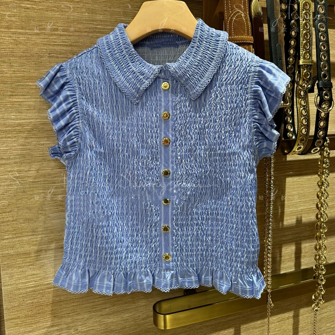 

Spring 2025 New Sweet Elegant Pleated Ruffle Collar Slim Fit T-Shirt Top Women's Fashion Shirt Stylish Casual Comfortable