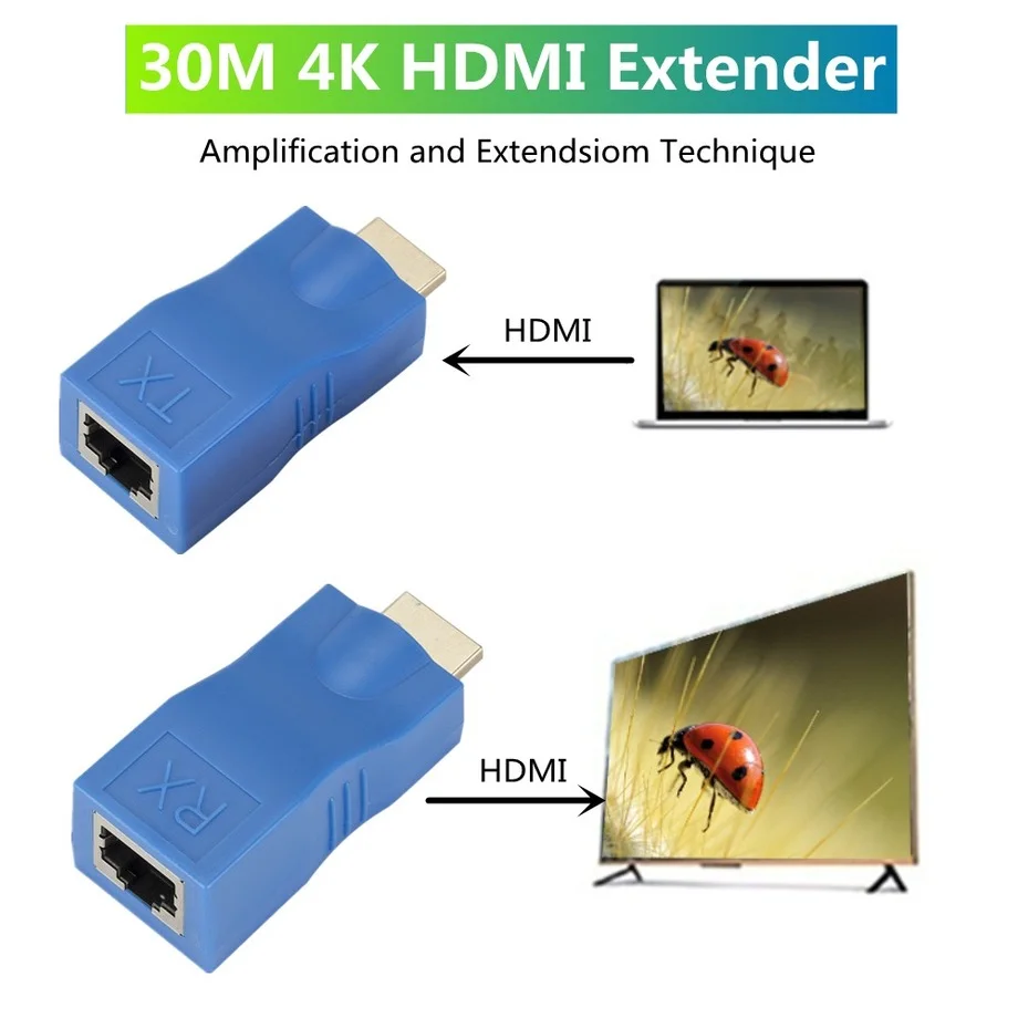 4k HDMI uyumlu genişletici RJ45 bağlantı noktaları LAN ağ HDMI uyumlu uzatma CAT5e / 6 hotUTP LAN Ethernet kablosu üzerinden 30m\'ye kadar