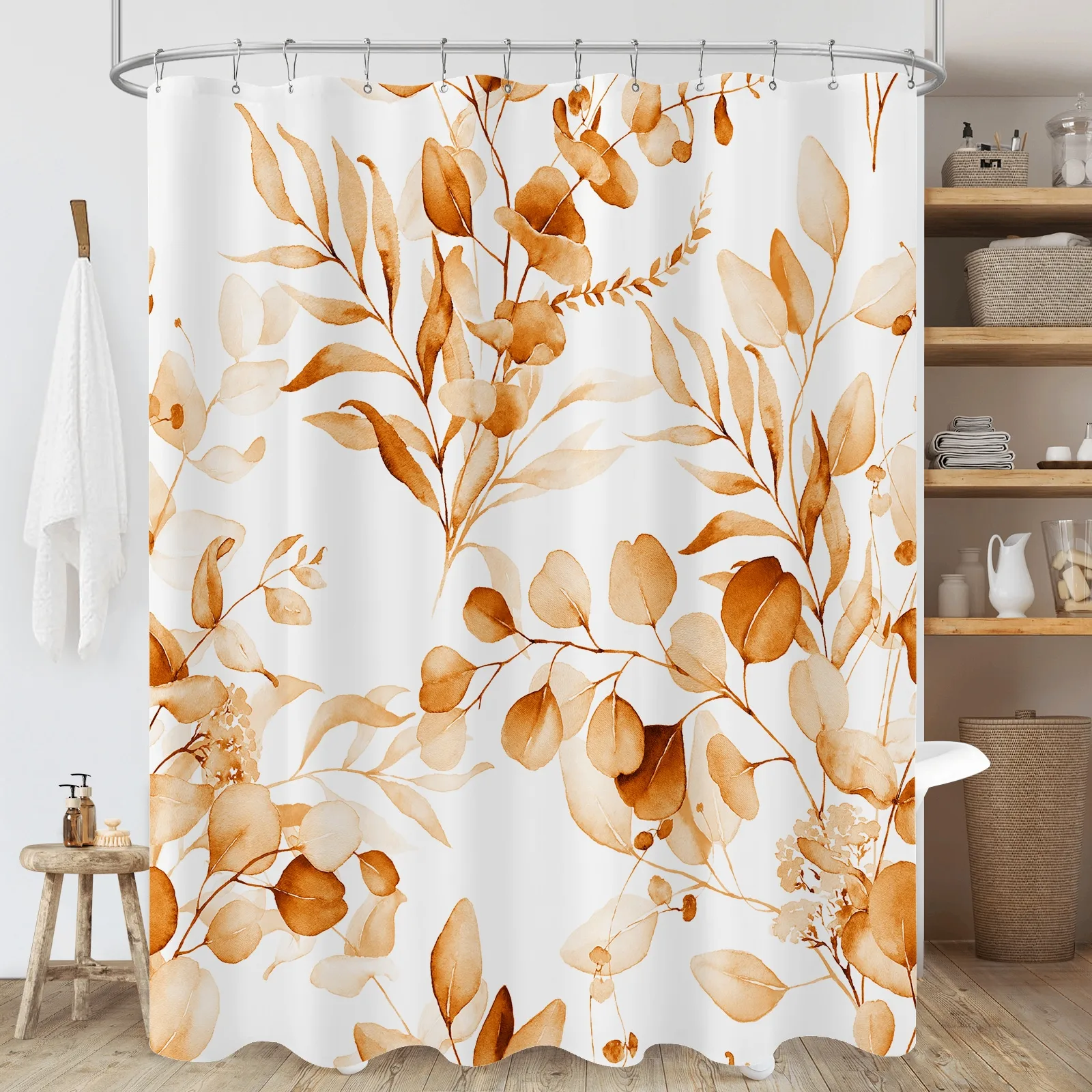 

Autumn Leaves Shower Curtain: Embrace the Warm Brown Design, Soft Fabric, and Nature Vibes for Your Cozy Bathroom
