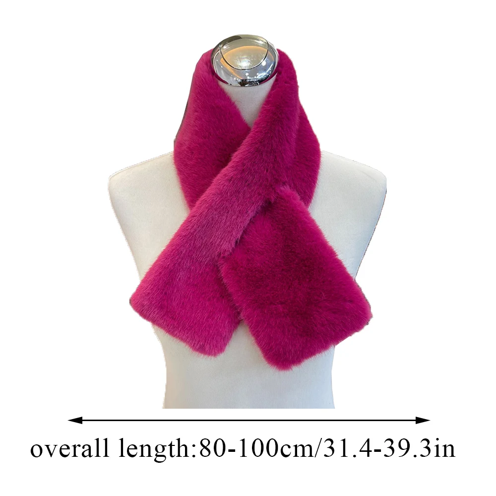 Plush Cross Women\'s Scarf Winter Thickened Soft Furry Neck Warmer Cute Solid Color Faux Rabbit Fur Scarf Women Collar Scarf New