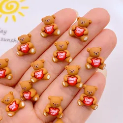 20pcs Cute Resin Mini 3D Cartoon Love Brown Bear Nail Rhinestones Gems Glitter Nail Art Jewelry Manicure Nail Art Decorations