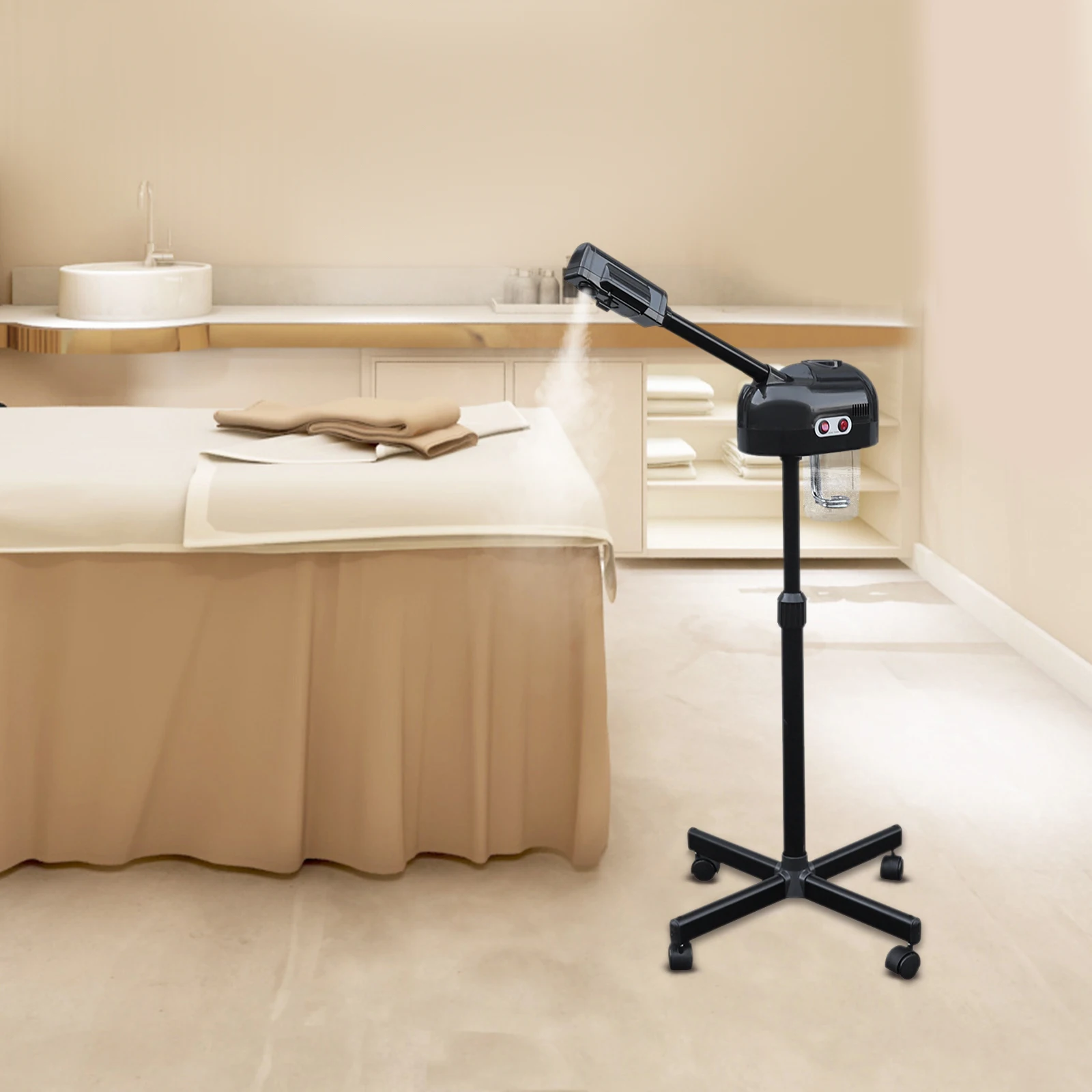 Facial Steamer Floor Standing Skin Care Equipment 800W Black for Salon Beauty and SPA Shop Beauty Skin 360° Swivel Wheels