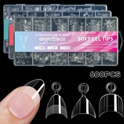 600Pcs Short Nail Tips Mixed Size Oval Half Cover False Tips Press On Nails Almond Short Style Ultra Thin Traceless Nail Tips