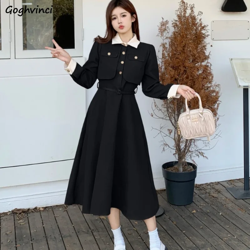 

Женские платья в стиле ретро с карманами, шикарные платья во французском стиле с имитацией двух предметов, осенние платья с отложным воротником, популярные нежные элегантные модные платья