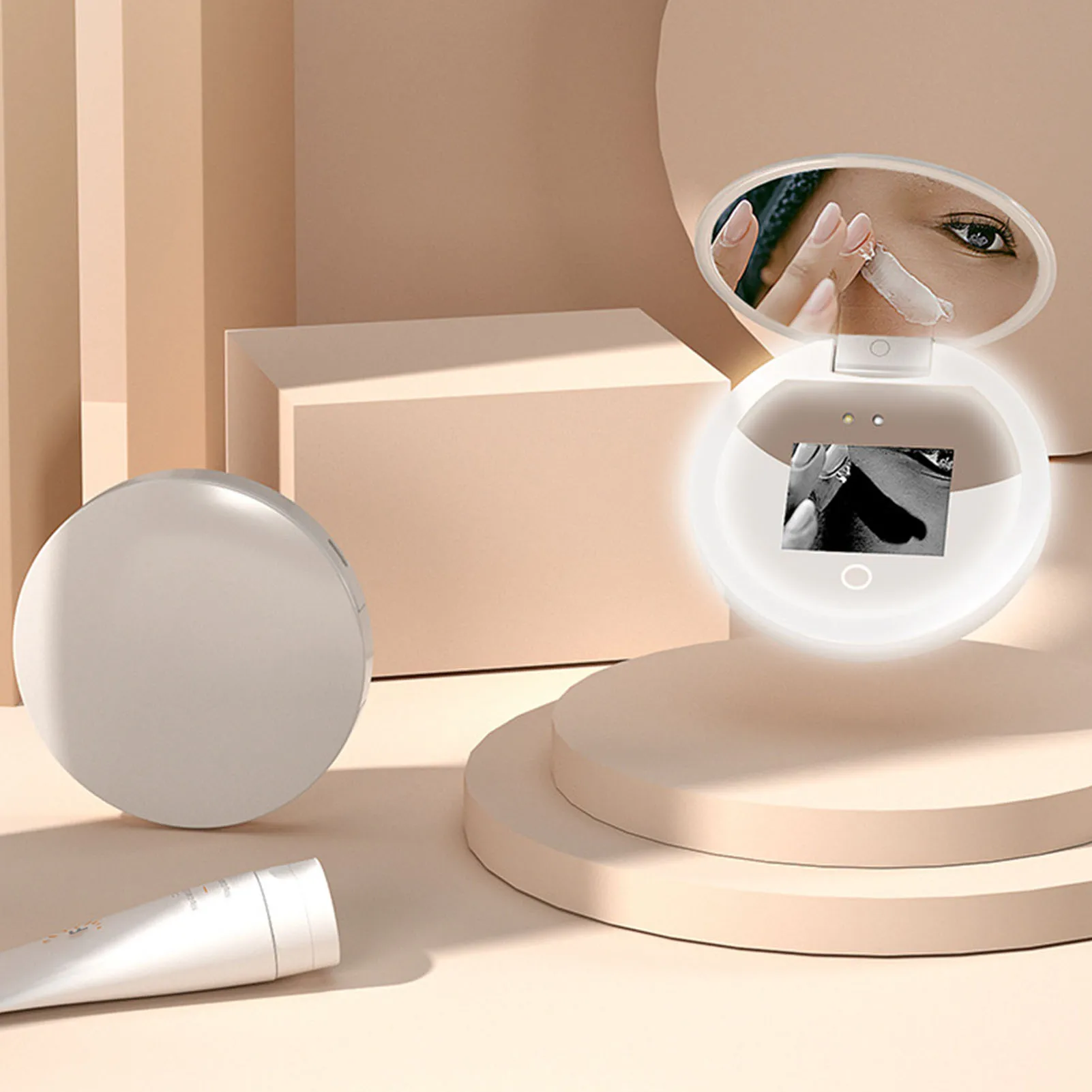 

Mirror UV Mirror Sunscreen Testing Camera with Light 2X Magnification Travel Makeup 3.5in Size L Sunscreen Mirror