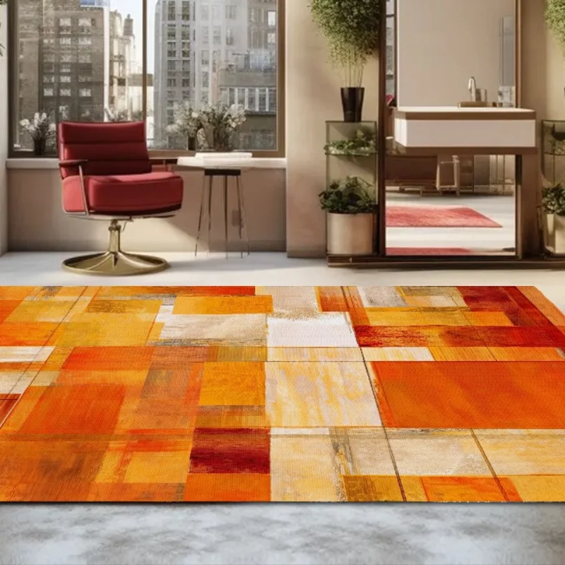 Modern Orange Geometric Area Rugs Anti Slip Machine Washable Carpet Bedroom Living Room Bathroom Dormitories Floor Mat