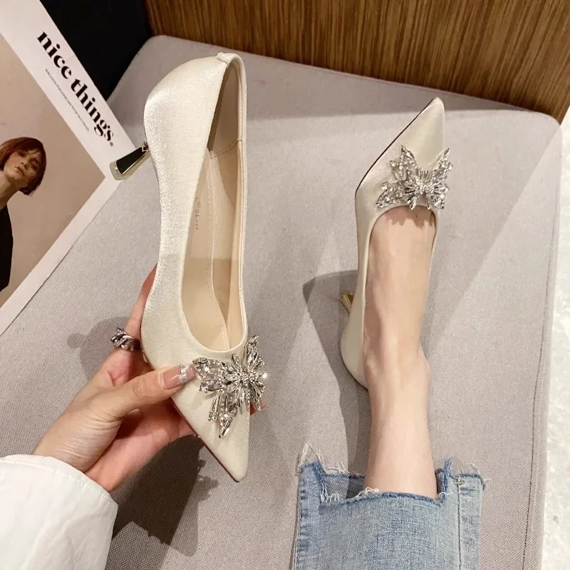 Red Heels Women 2024 New Luxurious Rhinestone Wedding Bridal Shoes Sexy Thin Heel Women\'s Pumps Comfor Mid-heeled Dress Shoes