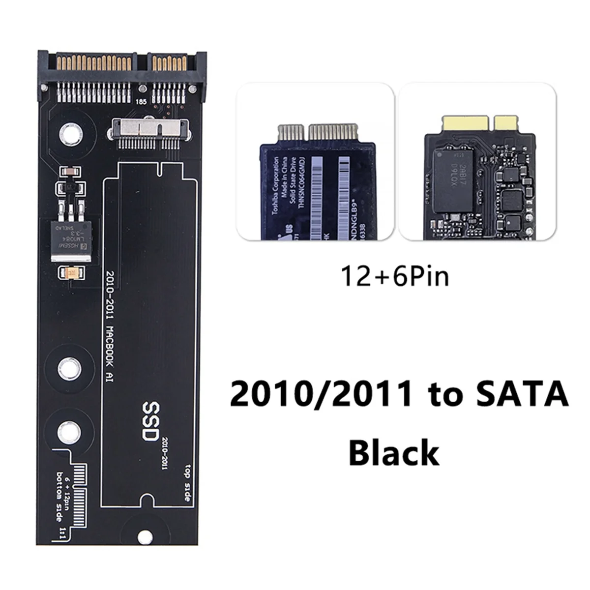 SSD to SATA Converter Card for Apple 2010 2011 for MacBook Air 6+12 Pin A1369 A1370 A1375 A1377 Black_A02I