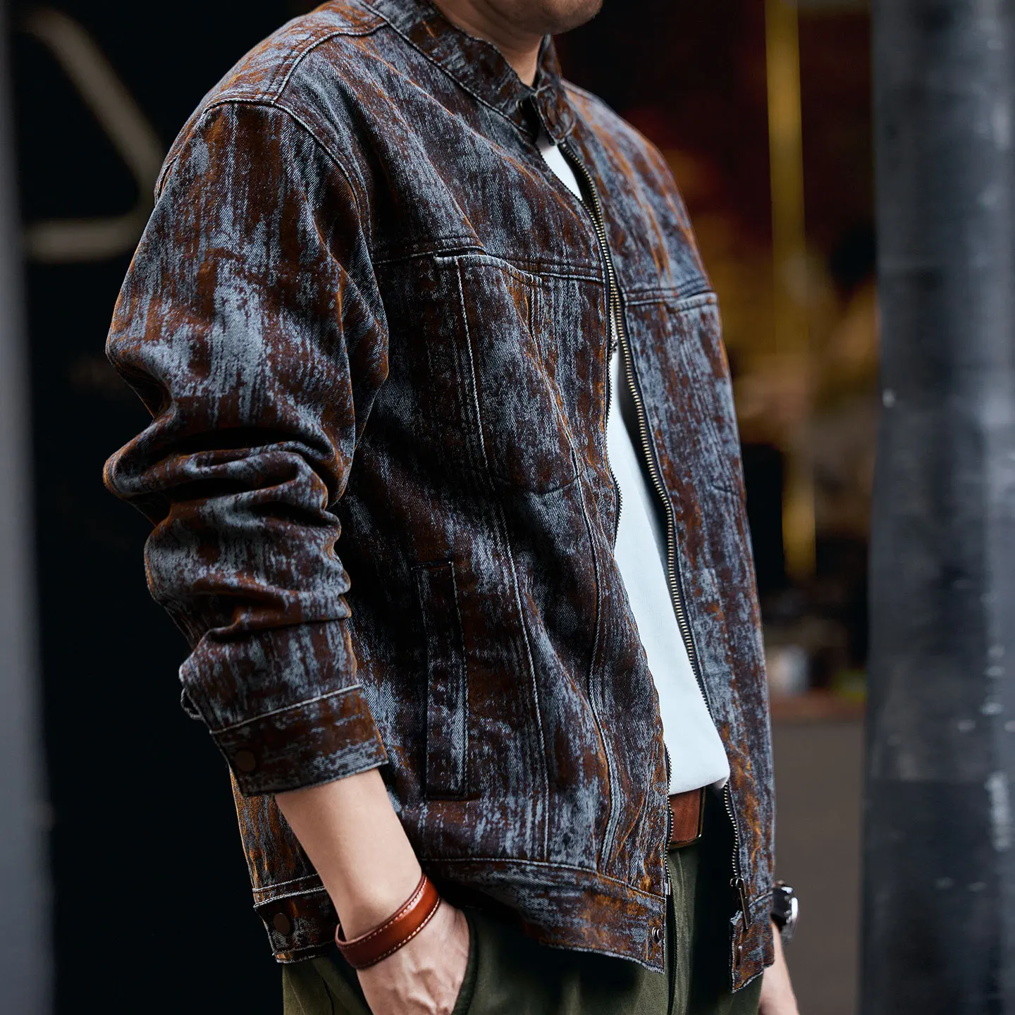 

Новая мужская джинсовая куртка из флока в стиле ретро со свободным воротником-стойкой на осень и зиму.