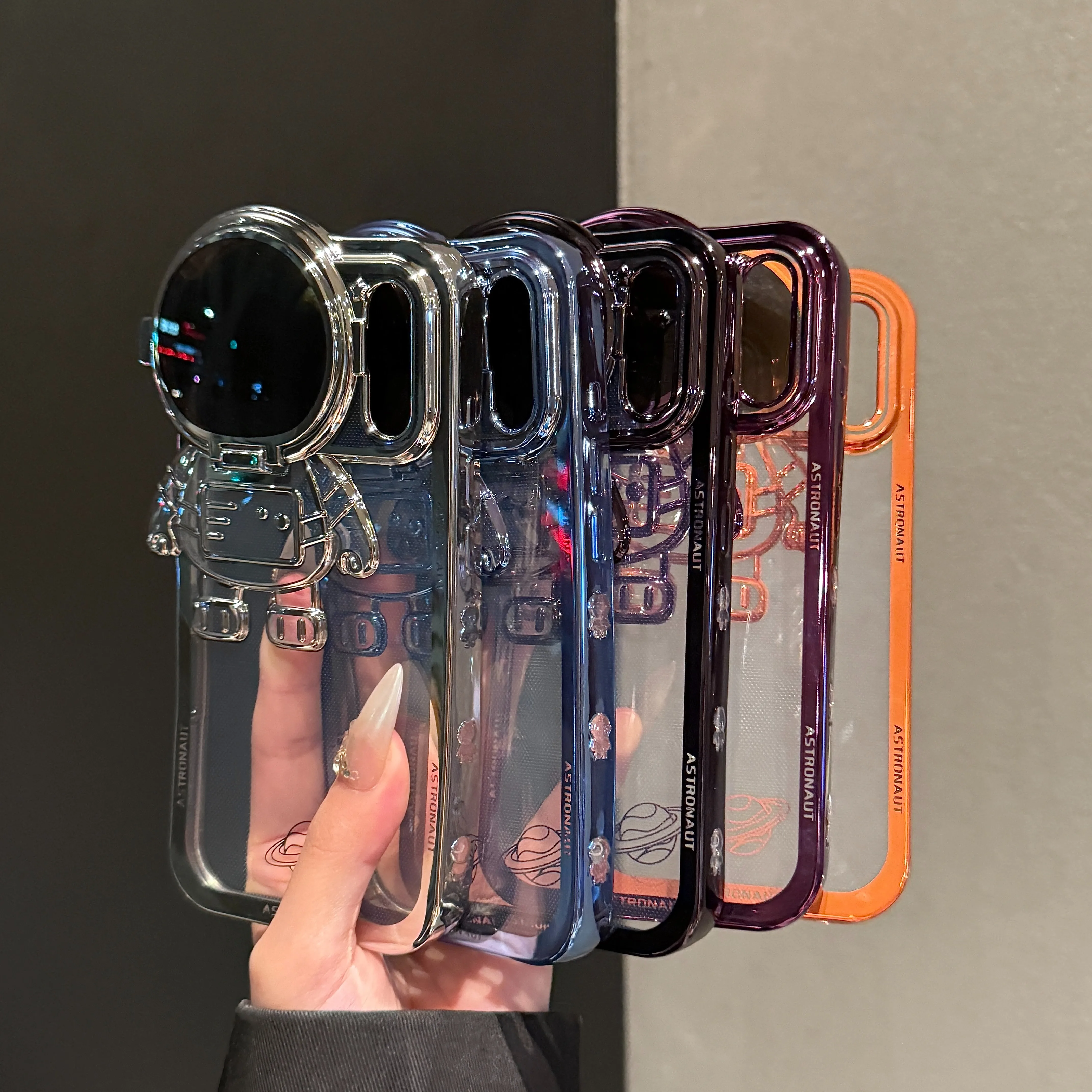 جديد الكرتون رائد الفضاء مطلي جراب هاتف آيفون 17 16 15 14 13 12 برو ماكس زائد كاميرا حماية قوس غطاء واضح #6