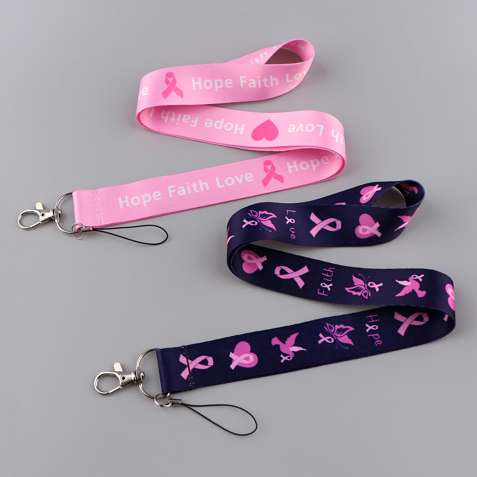 Breast Cancer Awareness Lanyard Pink Ribbon Neck Strap For Card Badge Gym Keychain DIY Hanging Rope Phone Accessories