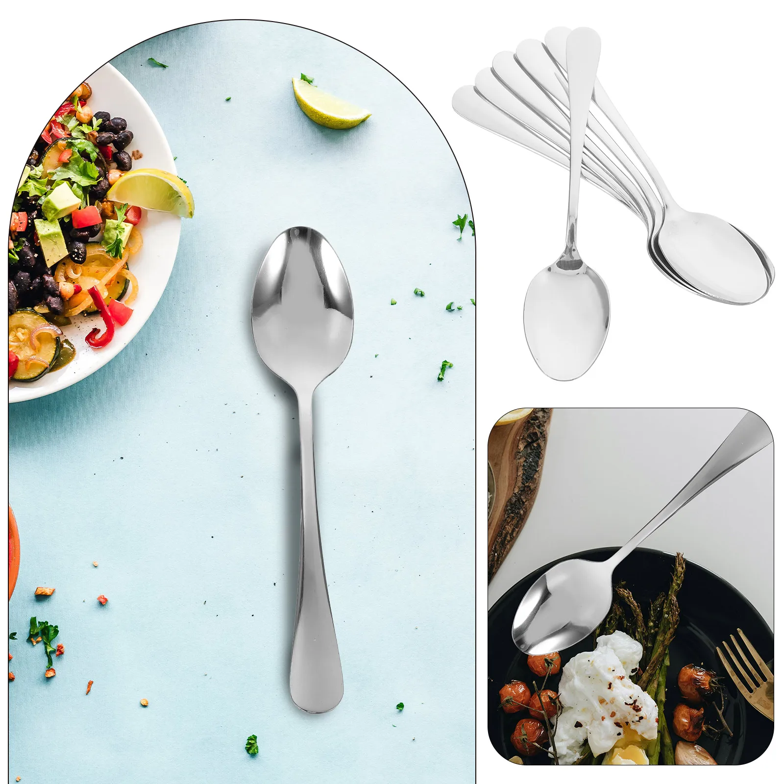 

6pcs Stainless Set Dinner Table Kitchen Serving Dessert Household Metal Spoon Steel For Eating Spoons Stainless Steel Kitchen