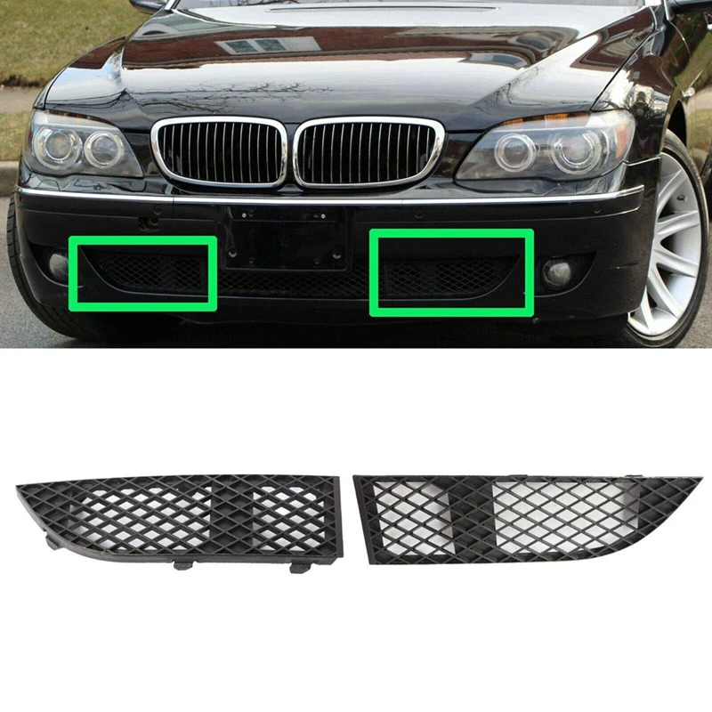 2 PCS 51117135564 51117135563 Bumper Grille Mesh Cover Lower Mesh Grille Black ABS Automotive For BMW E65 E66 7 Series 2005-2008