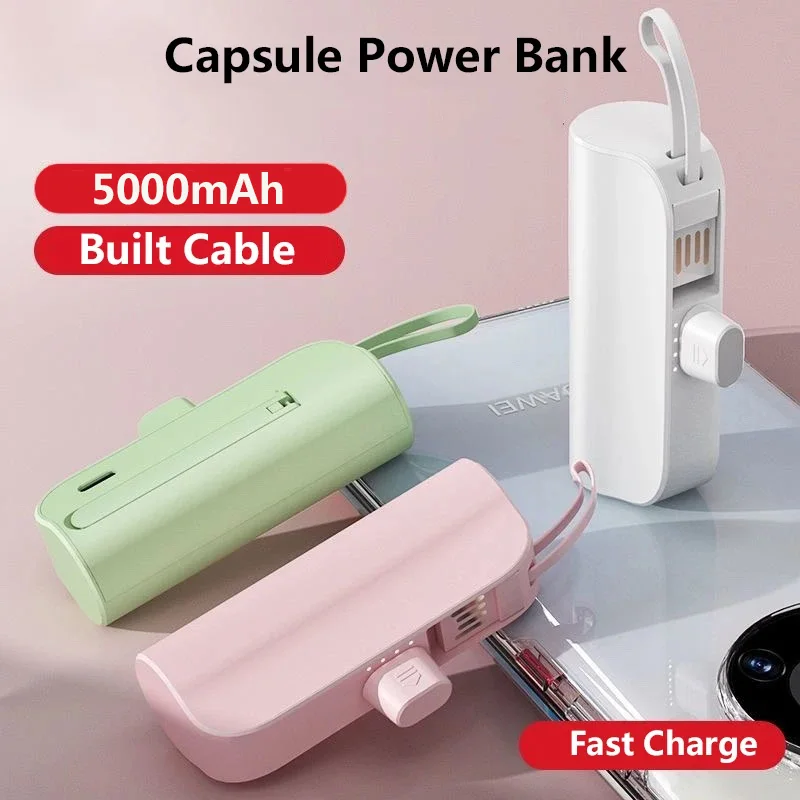 Xiaomi 30000mAh بنك طاقة صغير قوس كبسولة بنيت كابل محمول شحن سريع بطارية خارجية PowerBank لـ Type-C iPhone
