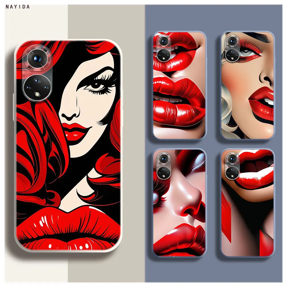 Phone Case For Honor 70 50 X6A X9B X7A X8A X9A Soft Silicone Original Cover Full screen red lips