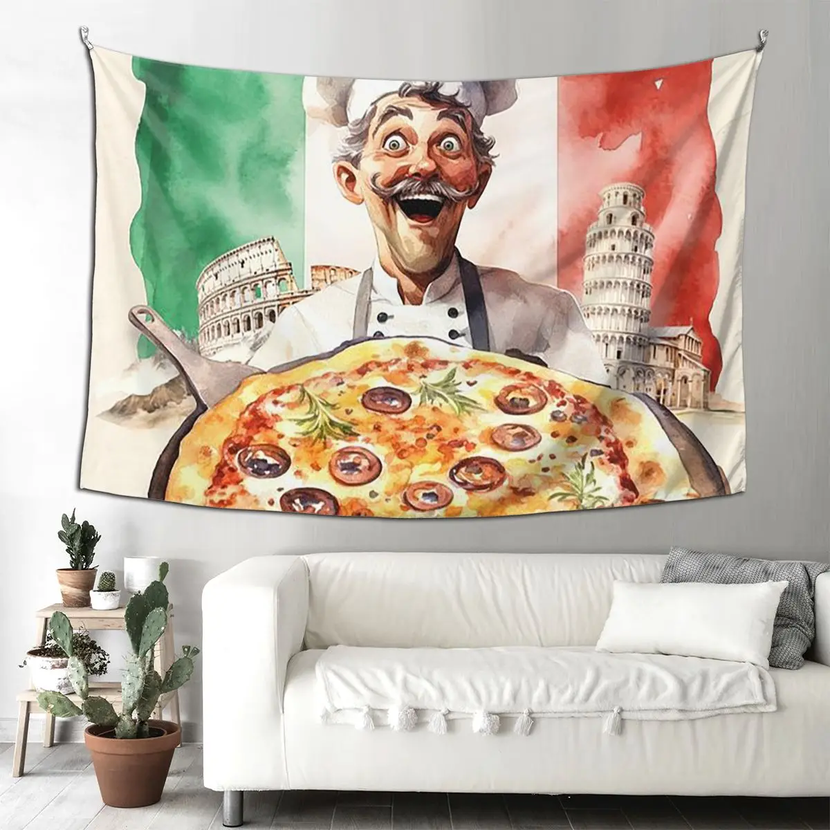 

Italian Flag Pizza Tapestry Funny Wall Hanging Aesthetic Home Decoration Tapestries for Living Room Bedroom Dorm Room