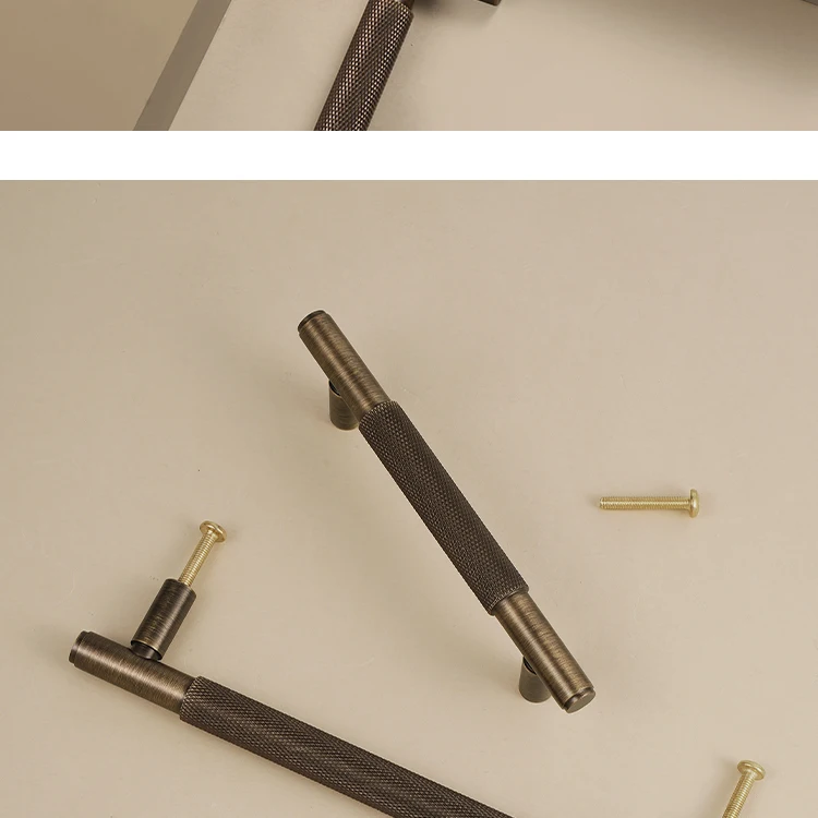 Dooroom Möbelgriffe aus massivem Messing, Kreuzrändelung, Schrank, Kleiderschrank, Kommode, Schuhschublade, Schrankknöpfe, T-Bar-Hardware-Griff – Detail 14