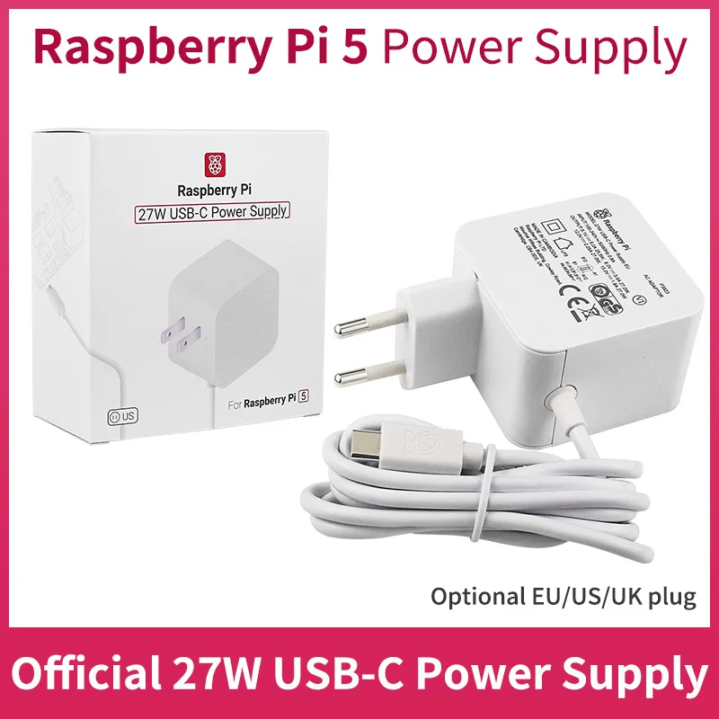 Official Raspberry Pi 27W USB-C Power Supply Original EU US UK Plug 5.1V 5A PD Power Adapter AC 100~240V for Raspberry Pi 5